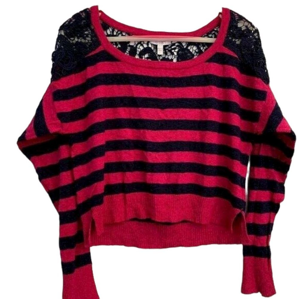 Delia's Women's Long Sleeves Navy Pink Stripe Sweater Large